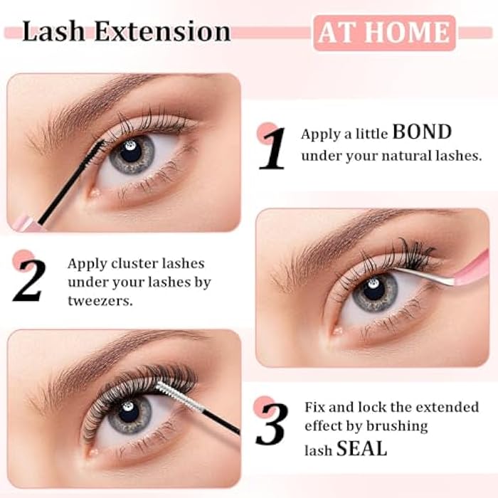 Lash Extension Kit, Individual Lashes with Lash Glue Bond and Seal, 200 Cluster Lashes 8~16mm Natural Look Lash Clusters False Eyelash Extension Kit (MIX) - Image 4
